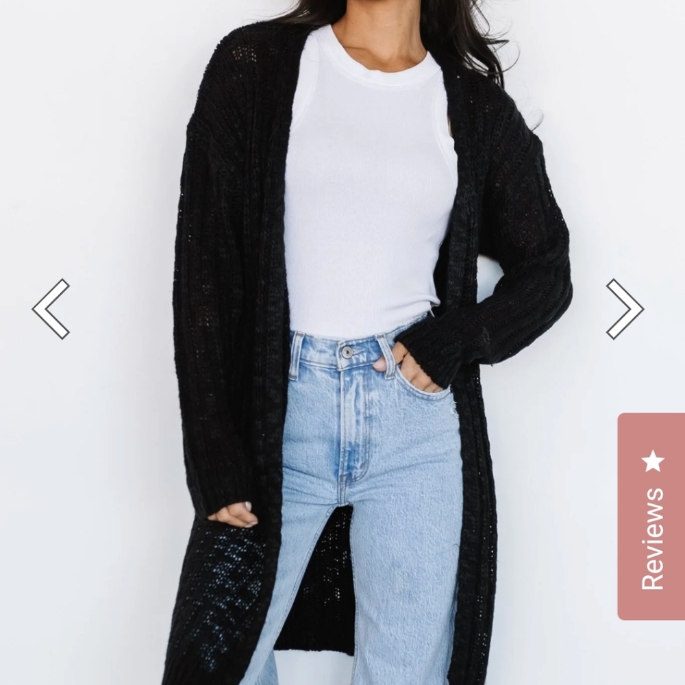 Black Open-Front Knit Cardigan
